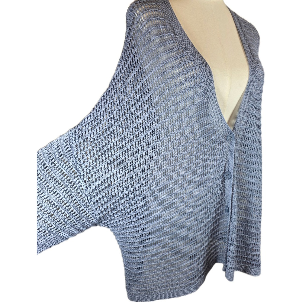 Max Studio London Size 3X Blue Lyocell Blend Open Crochet Button-Up Cardigan - Picture 3 of 10